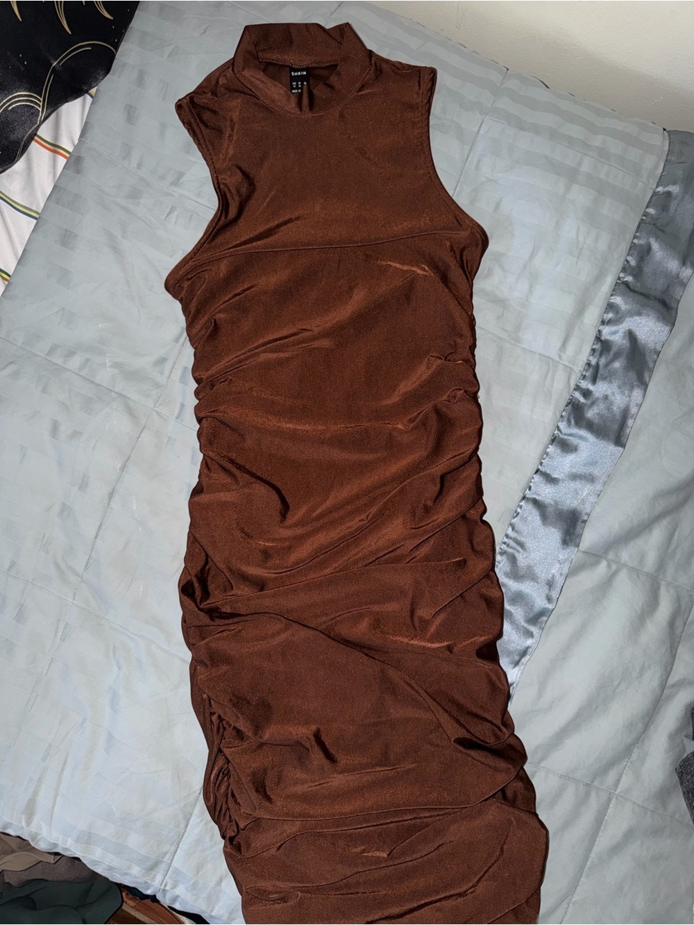 SHEIN Brown Sleeveless Ruched Midi Dress